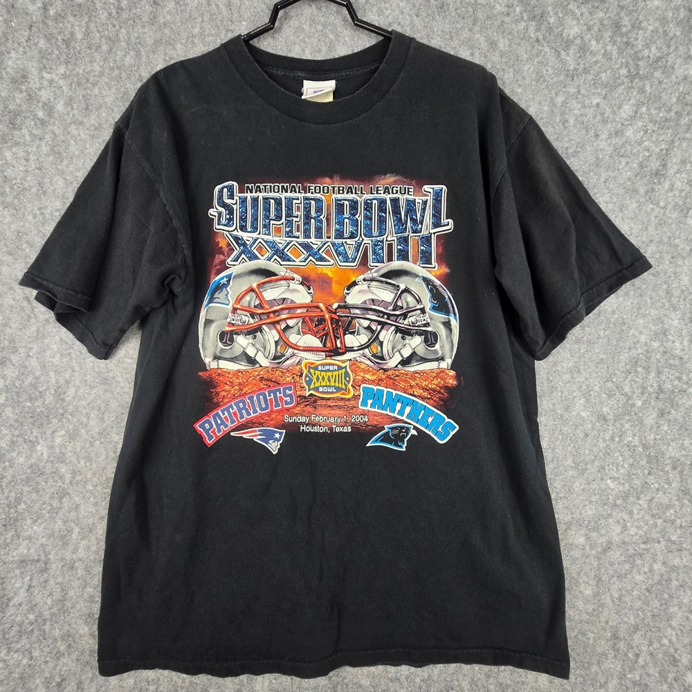 VTG 2004 Super Bowl XXXVIII Shirt Large New England Patriots Carolina Panthers